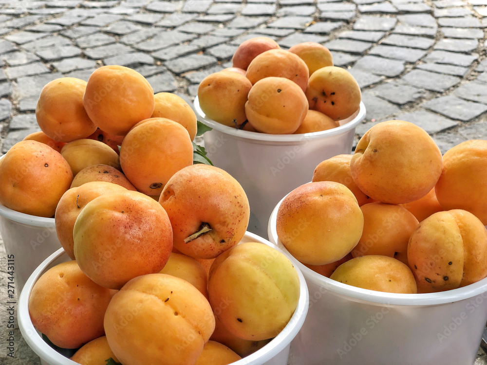 organic ripe apricot fruits at a market