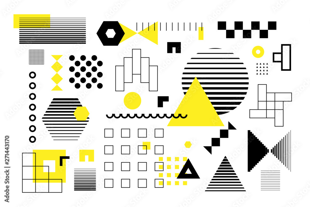 Universal trend halftone geometric shapes set 