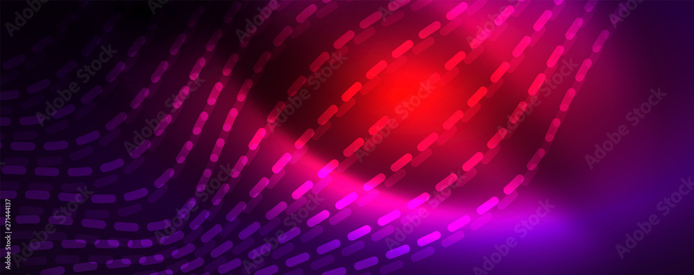 Neon vector wave lines abstract background, magic futuristic techno design