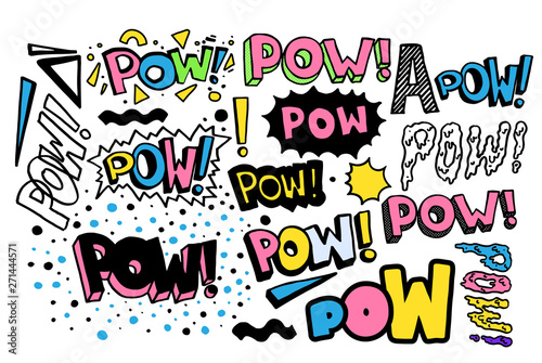 Pow retro collection. Vector hand drawn lettering quote