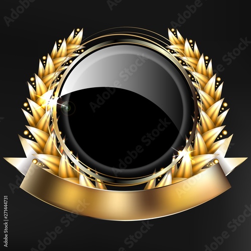 Golden laurel wreath vector illustration isolated on black background