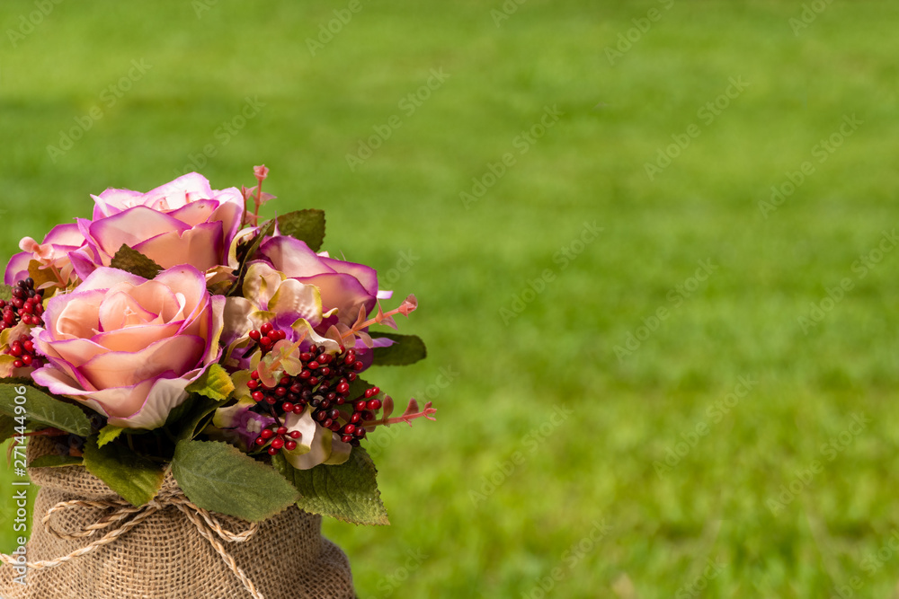 Fabric Roses Bouquet on Grass Fabric Roses Bouquet on Grass