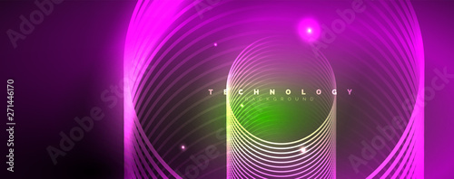 Shiny neon lines template - northern lights glowing blur lines. Futuristic style glow neon 80s disco club or night party techno template