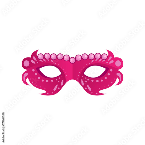 Pink colorful carnival mask with jewelry pearls and ornament