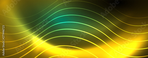 Shiny neon lines template - northern lights glowing blur lines. Futuristic style glow neon 80s disco club or night party techno template