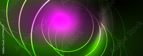 Shiny neon lines template - northern lights glowing blur lines. Futuristic style glow neon 80s disco club or night party techno template