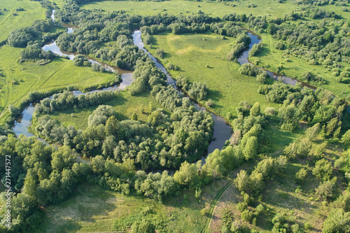 Aerial photography from the drone. Landscape with green forest