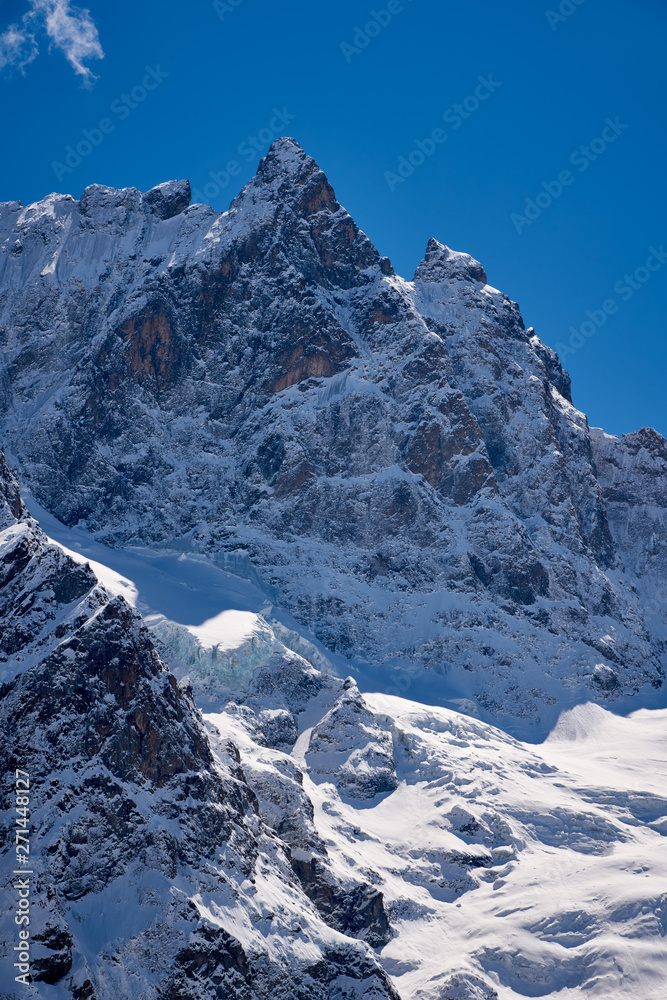 France, Hautes-Alpes (05), Ecrins National Park - La Meije peak and glacier in winter. European Alps