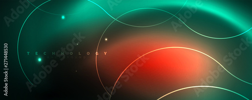 Shiny neon lines template - northern lights glowing blur lines. Futuristic style glow neon 80s disco club or night party techno template