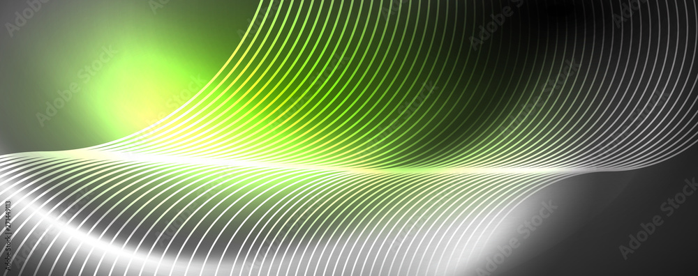 Shiny neon lights, dark abstract background with blurred magic neon light curved lines Shiny neon lights, dark abstract background with blurred magic neon light curved lines