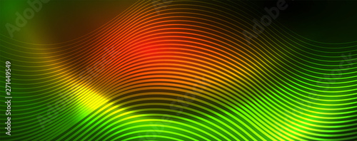 Shiny neon lines template - northern lights glowing blur lines. Futuristic style glow neon 80s disco club or night party techno template