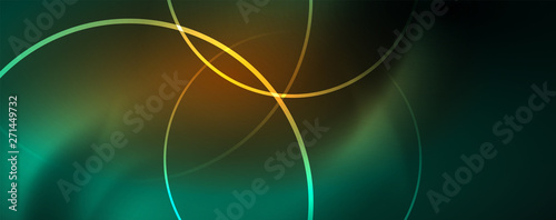 Shiny neon lines template - northern lights glowing blur lines. Futuristic style glow neon 80s disco club or night party techno template