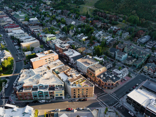 Downtown Park City, Utah aerial town sunset landscape