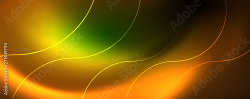 Shiny neon lines template - northern lights glowing blur lines. Futuristic style glow neon 80s disco club or night party techno template