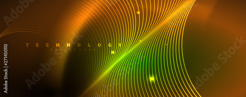 Shiny neon lines template - northern lights glowing blur lines. Futuristic style glow neon 80s disco club or night party techno template