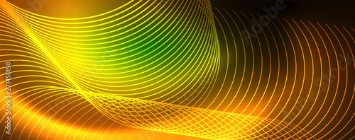 Shiny neon lines template - northern lights glowing blur lines. Futuristic style glow neon 80s disco club or night party techno template