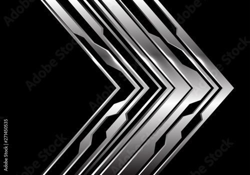 Abstract silver circuit arrow direction on black design modern luxury futuristic technology background vector illustration.