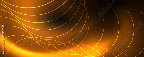 Dark abstract background with bright color neon lights and lines. Glowing background