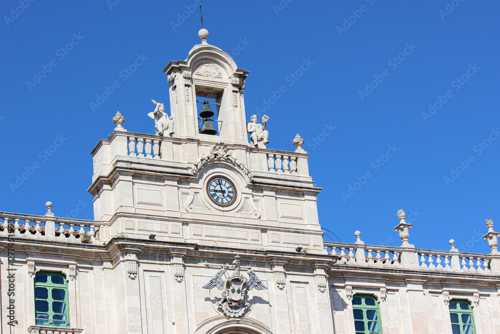 Close up photography of historical University building in Sicilian Catania, Italy. Beautiful piece of historical architecture in the city center. Oldest university in Sicily