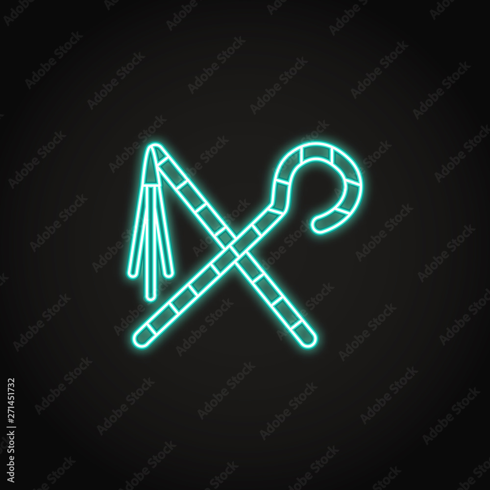 Egyptian crook and flail icon in glowing neon style Egyptian crook and flail icon in glowing neon style