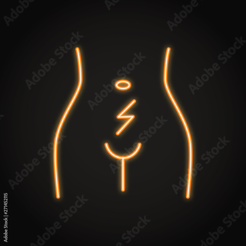 Abdominal cramps and pain icon in neon line style