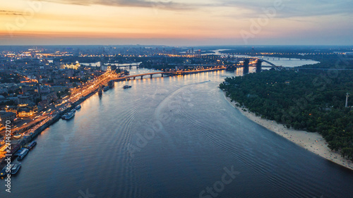 aerial  city view on sunset. Kiev, Ukraine. drone shot, bird's-eye, aerial view © ver0nicka