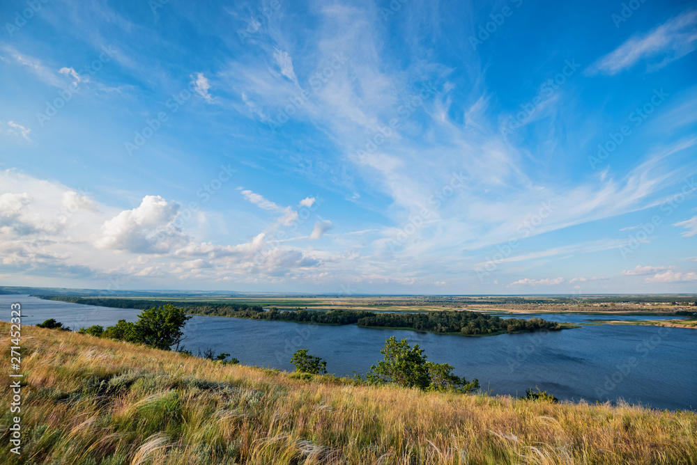 View of steppe and upper river Don in Russia. Beautiful summer landscape