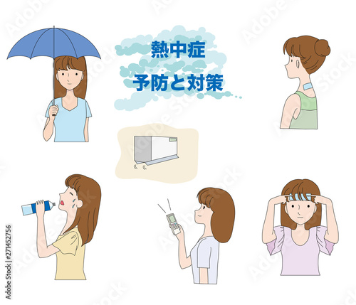 熱中症の予防と対策のイラストセット