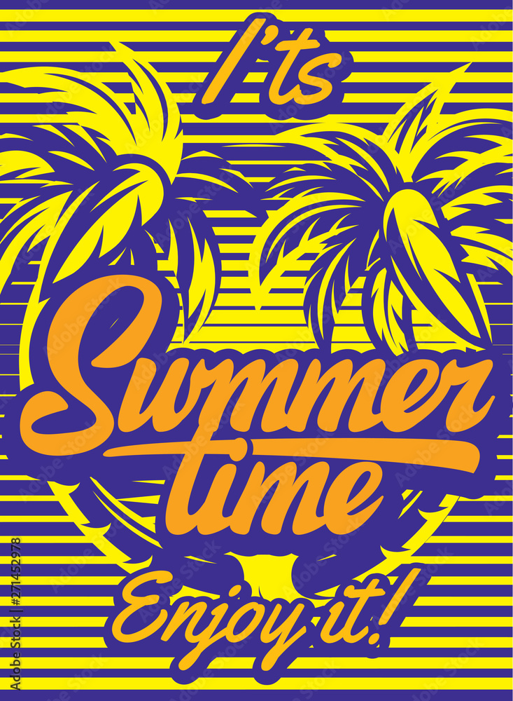 Color vector poster template for summer party with calligraphic lettering