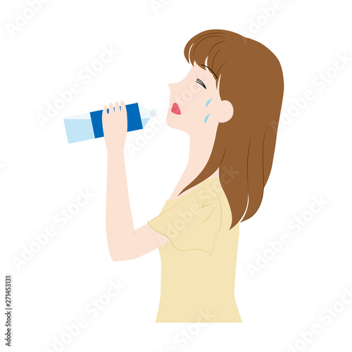水分補給をする女性のイラスト