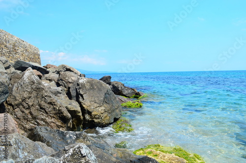 Crystal blue Black Sea and stones in Bulgaria, Nessebar island