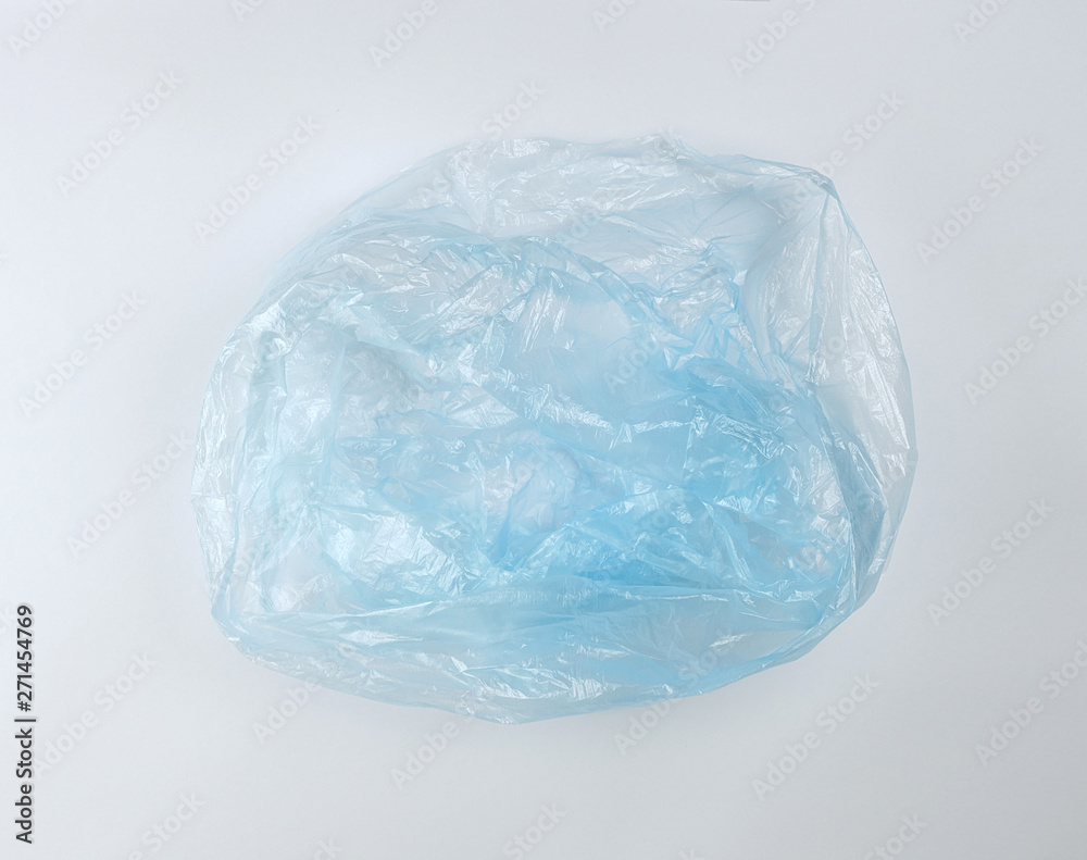 blue plastic bag for garbage on a white background