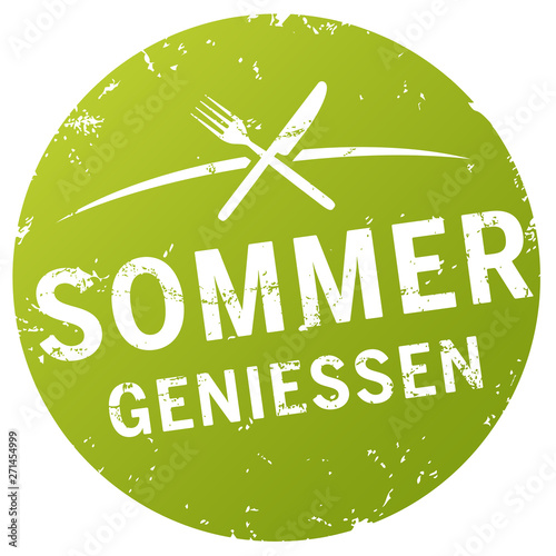 grüner Button Sommer geniessen zerkratzt