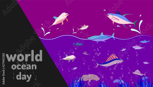 community ocean animal. world ocean day. colorful design style. vector illustration eps10 photo