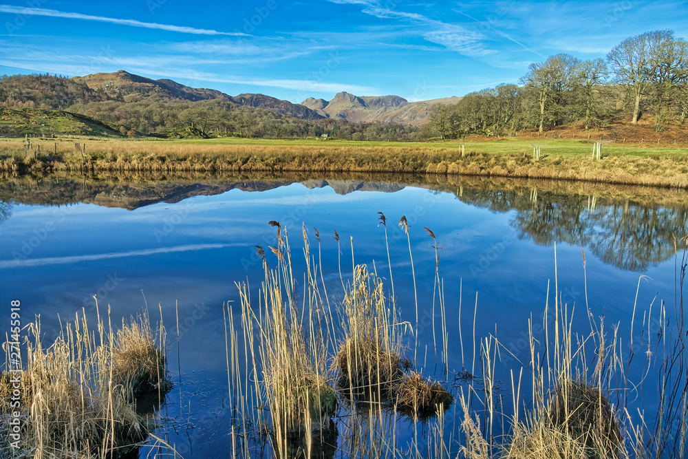 A reflection of The Langdale Pikes in Elterwater. A reflection of The Langdale Pikes in Elterwater.