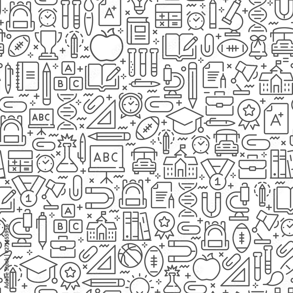 Back to school seamless pattern with line icons Back to school seamless pattern with line icons
