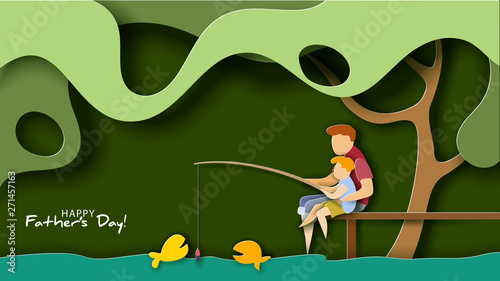 Father and son fishing. Happy father s day card