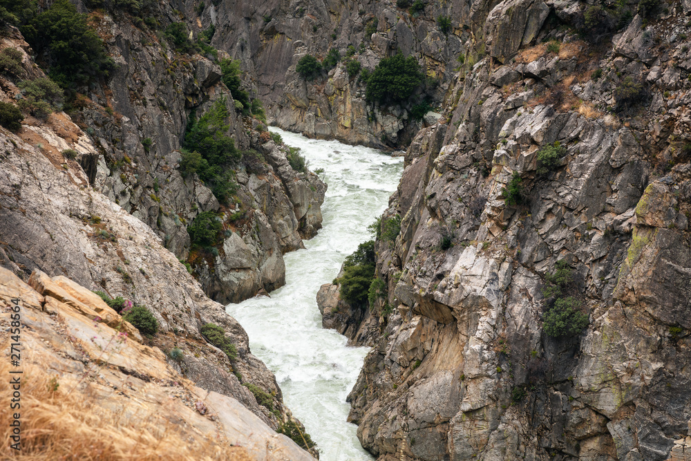 Fast flowing river in rocky gorge, Kings Canyon, California