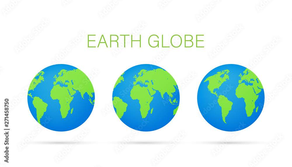 Set Earth globes isolated on white background. Flat planet Earth icon. Vector stock illustration. Set Earth globes isolated on white background. Flat planet Earth icon. Vector stock illustration.