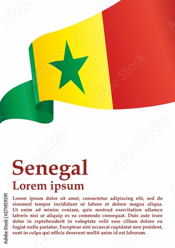 Flag of Senegal, Republic of Senegal. Template for award design, an official document with the flag of Senegal. Bright, colorful vector illustration.