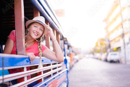 Traveler in bus. photo