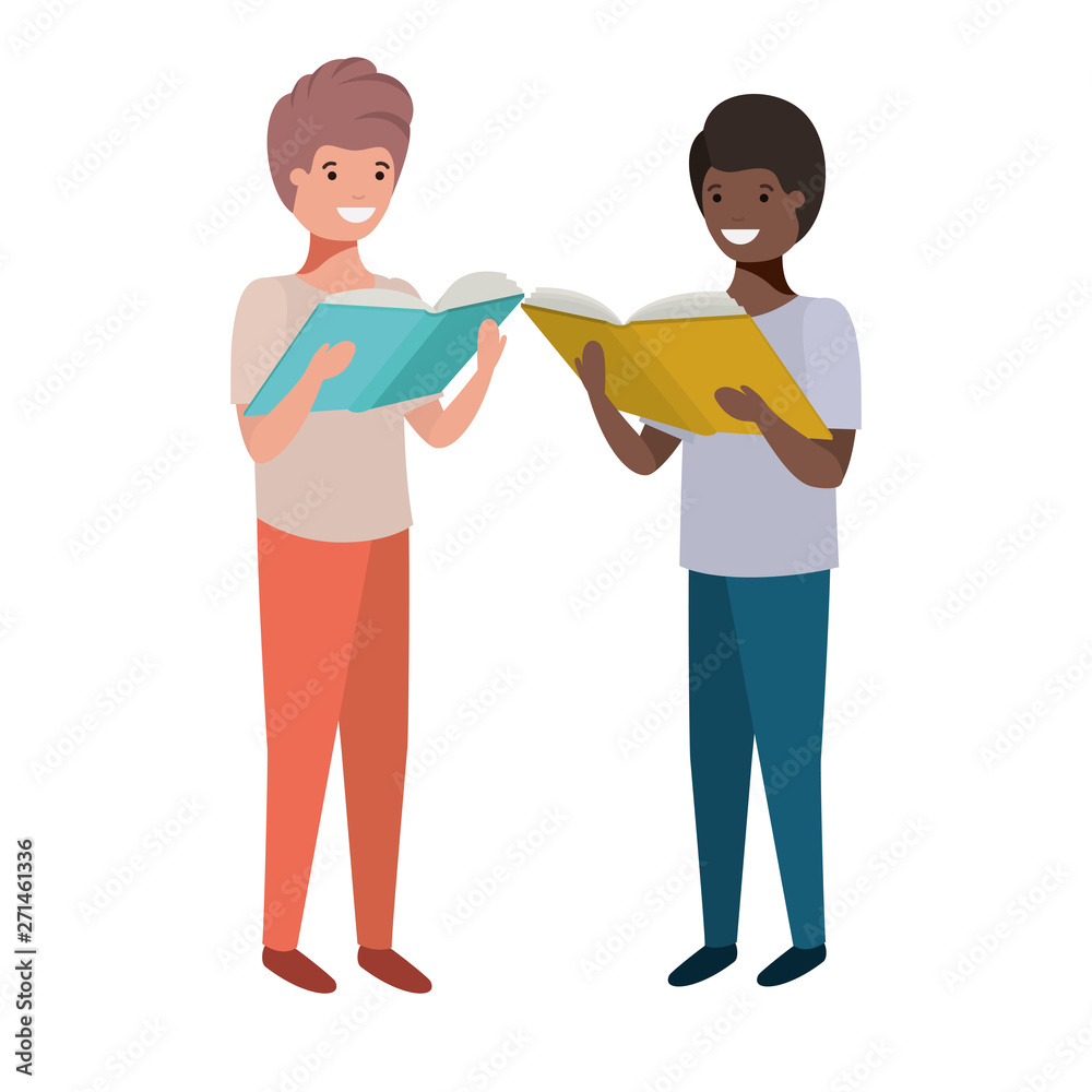 student boys with reading book in the hands student boys with reading book in the hands
