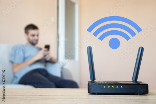 Obraz na płótnie LTE, 5G, 4G, 3G modem. Version 2 - blue wifi logo. 
