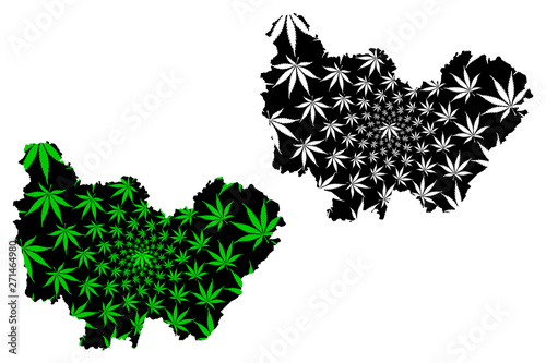 Bourgogne-Franche-Comte (France, administrative region, BFC) map is designed cannabis leaf green and black, Bourgogne-Franche-Comte map made of marijuana (marihuana,THC) foliage,