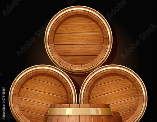 Wooden barrel. Vessel for keeping wine, beer and beverage. Equipment for pub and wine cellar. Whisky keg. Lager oak capacities. Eps10 vector illustration.