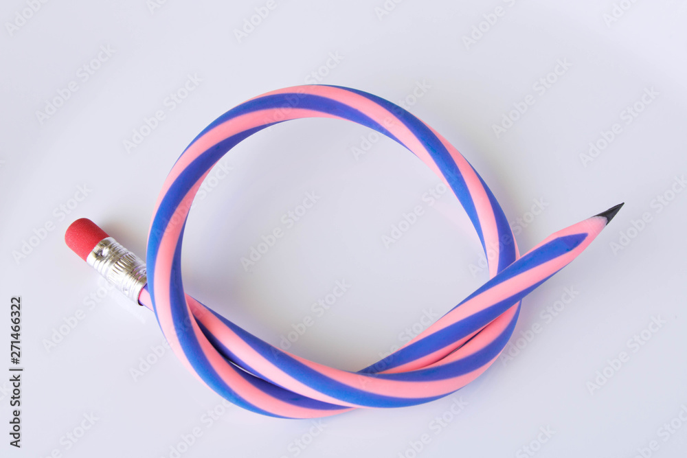 Flexible pencil . Isolated on white background. Bending pencil. Flexible pencil . Isolated on white background. Bending pencil.