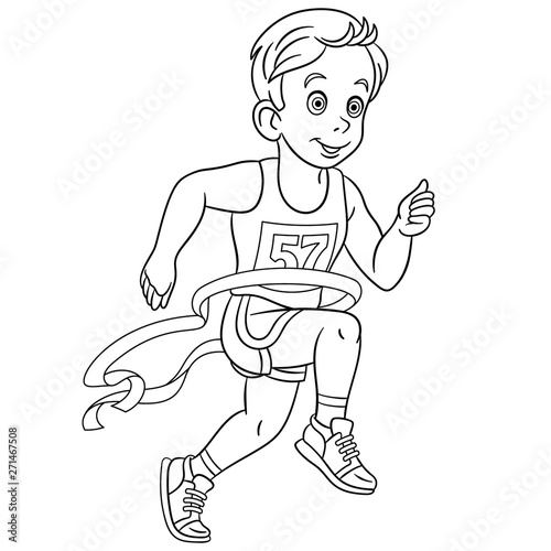 coloring page with runner run marathon winner