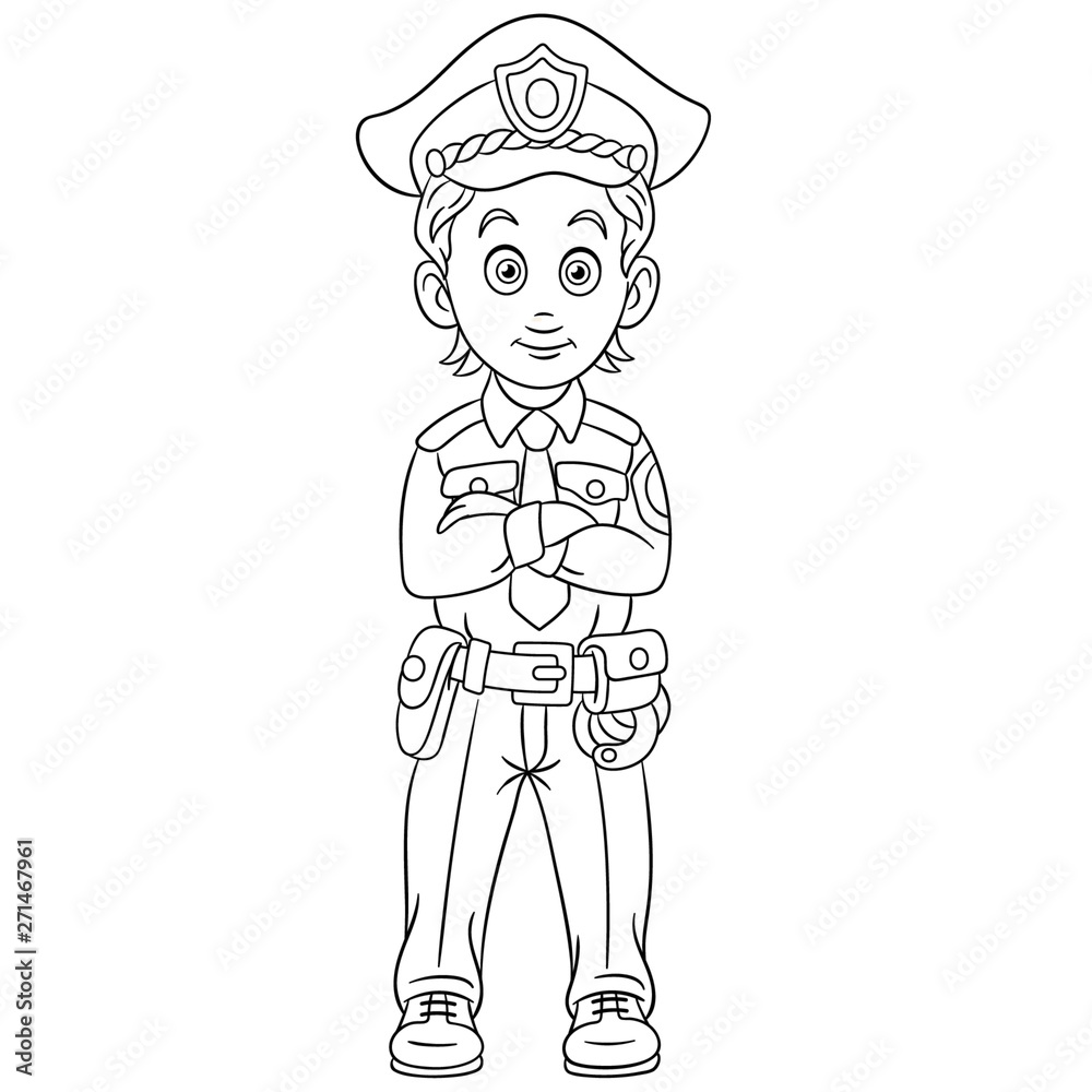 coloring page with policeman police man officer