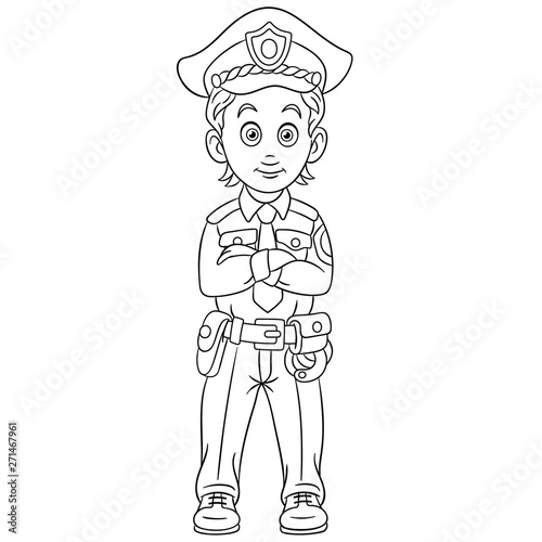 coloring page with policeman police man officer