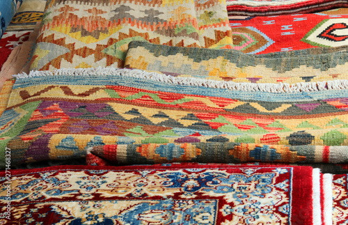 many carptes and kilim rugs photo